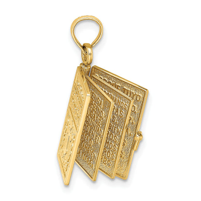 14K 3-D Moveable Santa Biblia Book Spanish Bible with Lords Prayer Charm