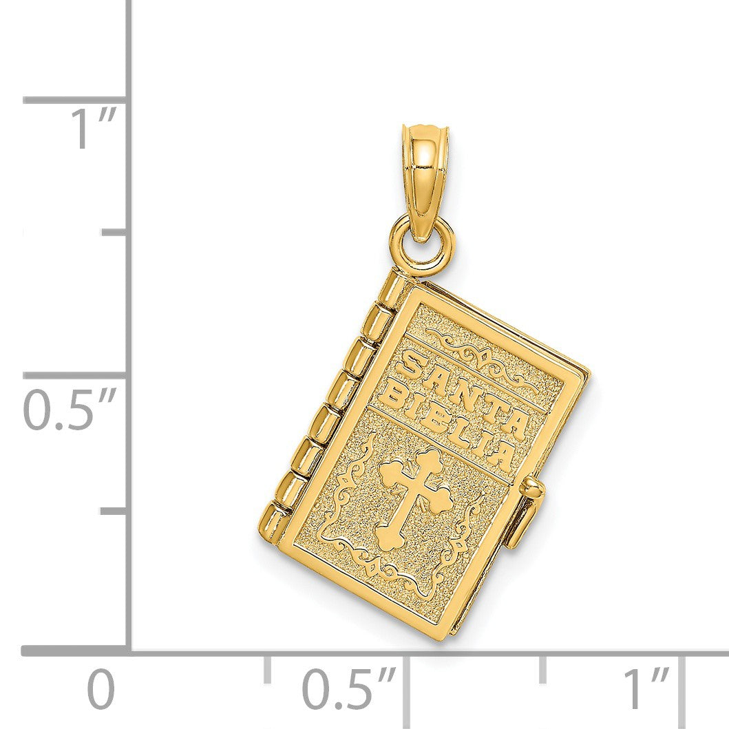 14K 3-D Moveable Santa Biblia Book Spanish Bible with Lords Prayer Charm