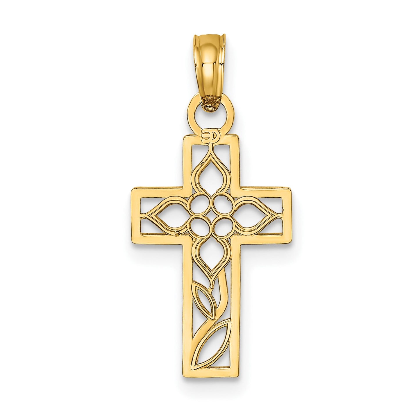 14K Cut-out Flower In Cross Charm