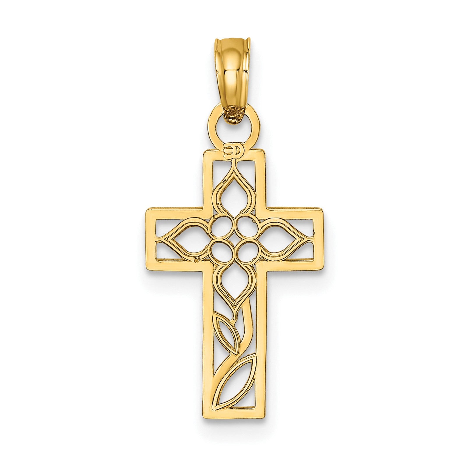 14K Cut-out Flower In Cross Charm