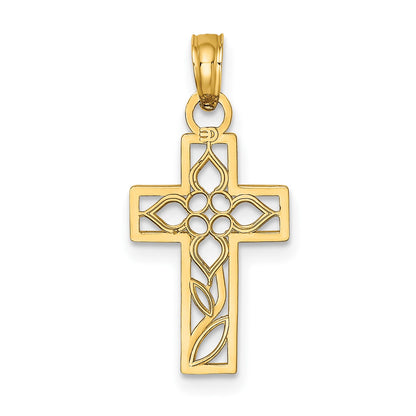14K Cut-out Flower In Cross Charm