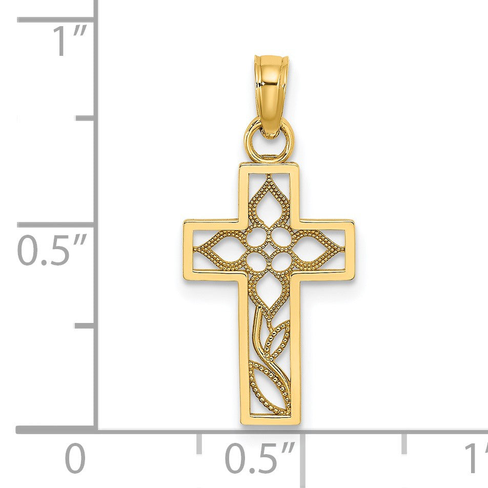 14K Cut-out Flower In Cross Charm
