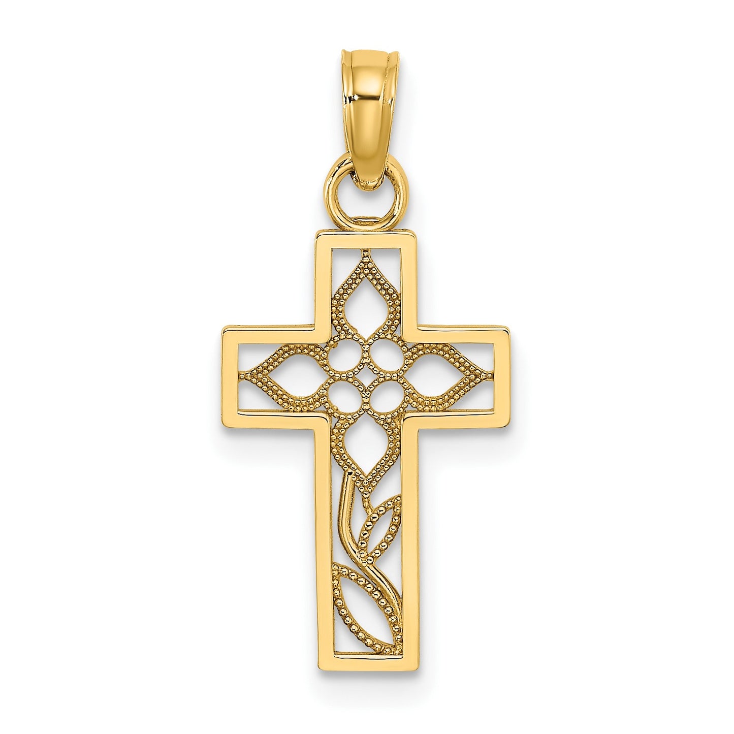 14K Cut-out Flower In Cross Charm