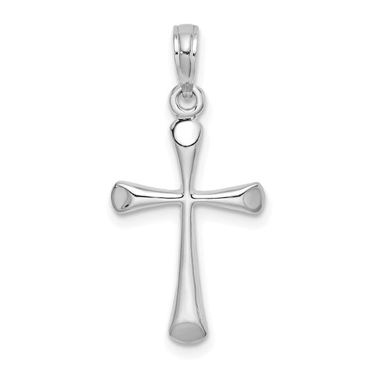 14K White Gold Polished Beveled Tip Cross Charm