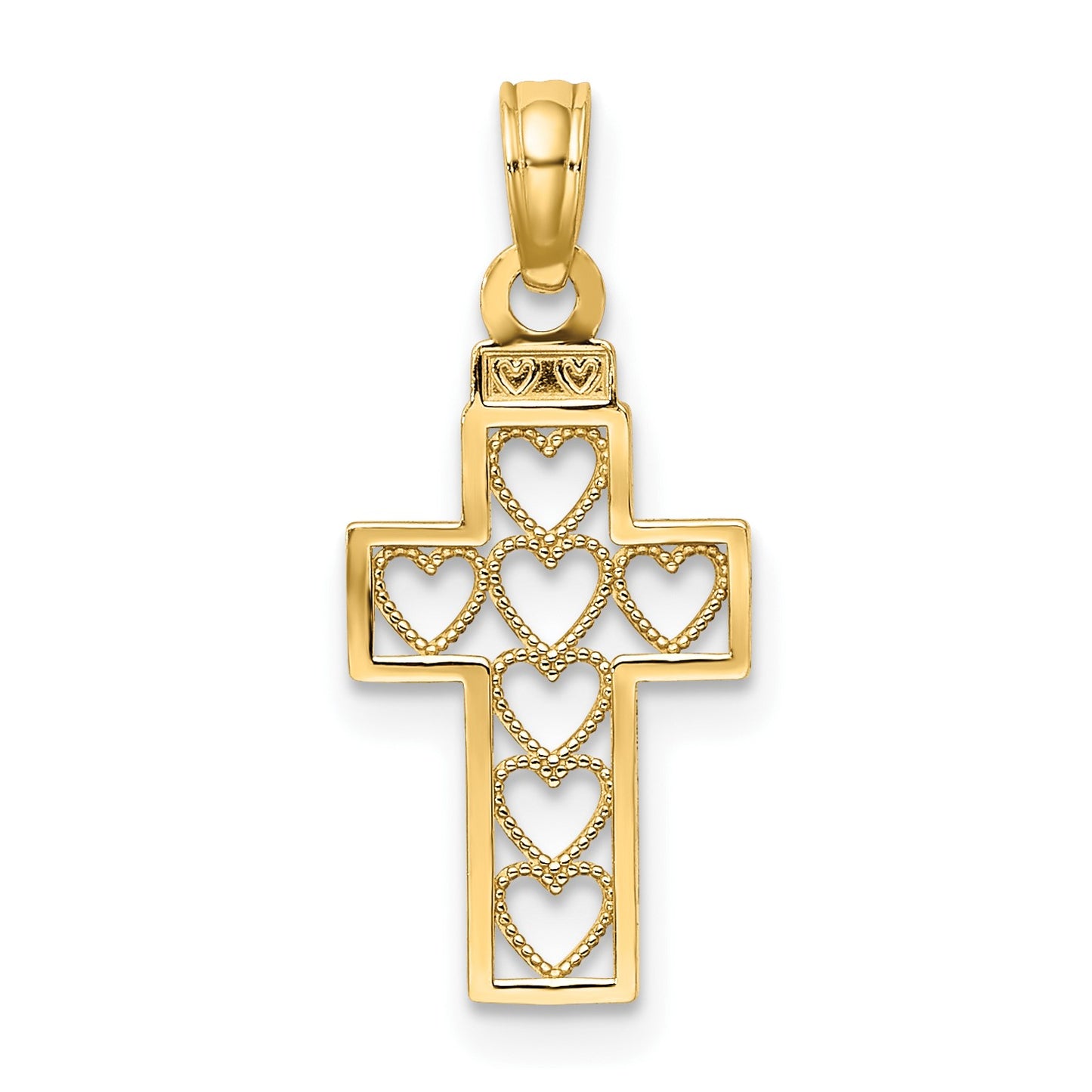 14K Cut-Out Heart Design Cross Charm