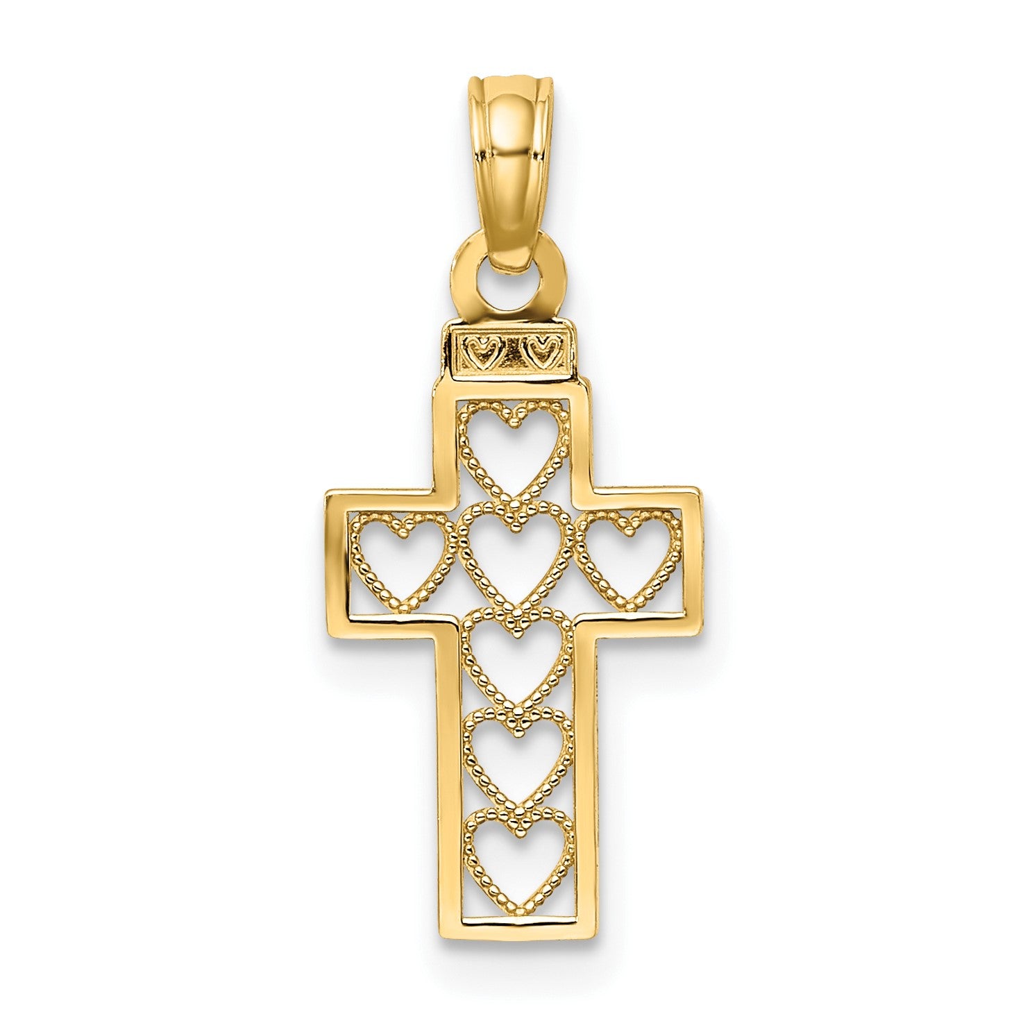 14K Cut-Out Heart Design Cross Charm