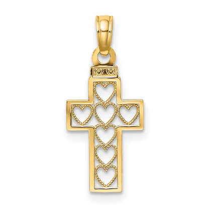 14K Cut-Out Heart Design Cross Charm