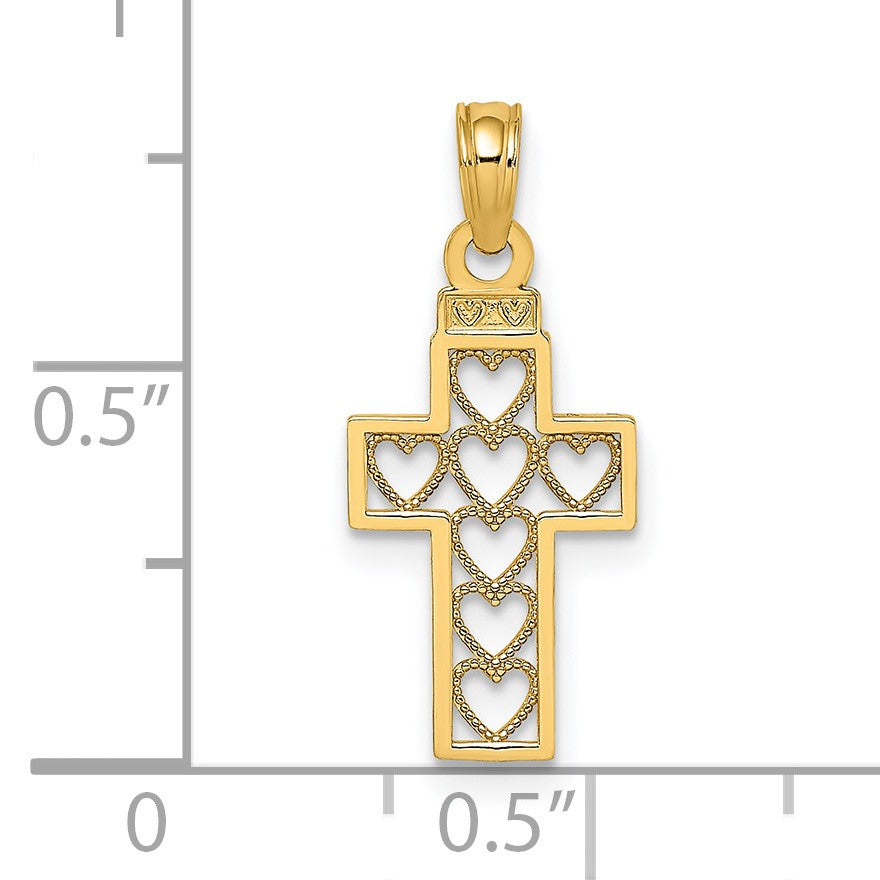 14K Cut-Out Heart Design Cross Charm