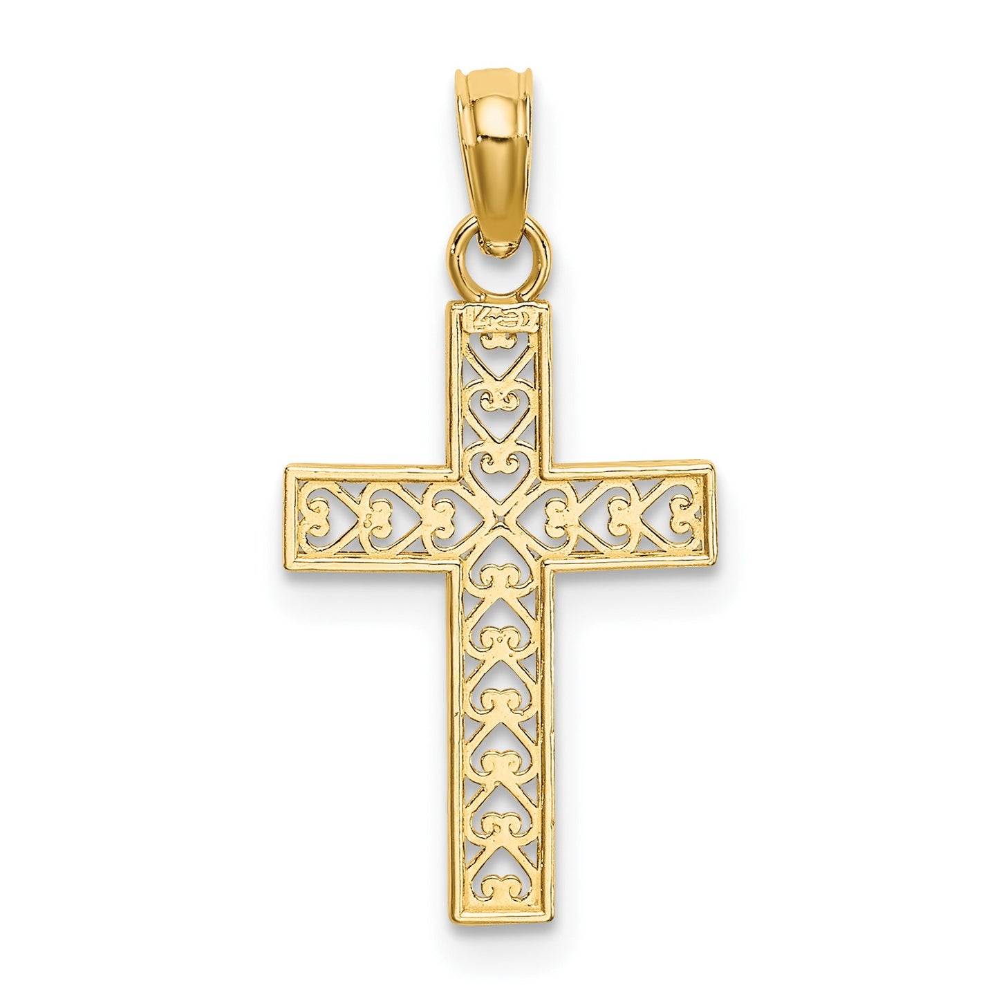 14K Diamond-cut Edge and Filigree Center Cross Charm
