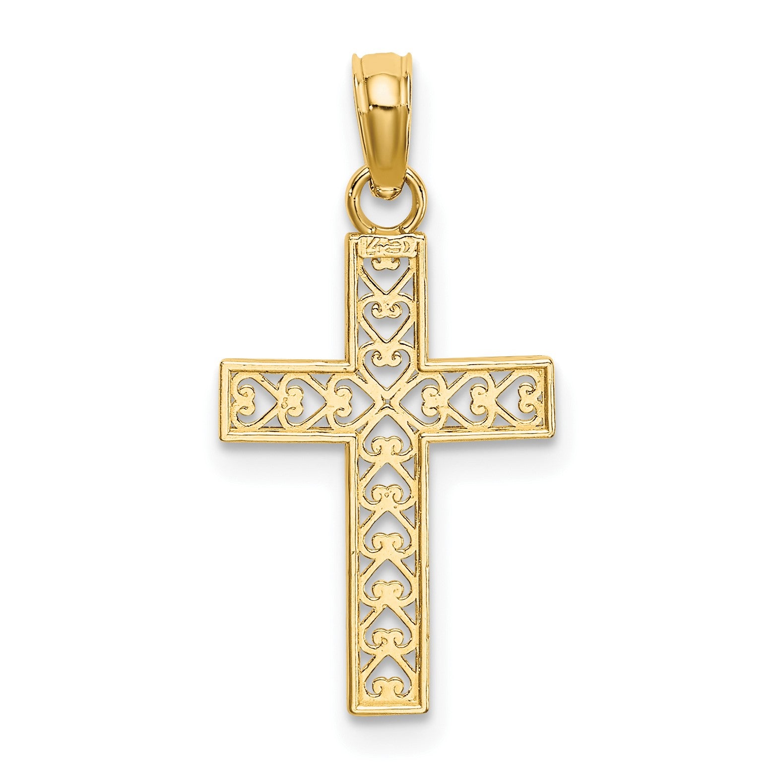 14K Diamond-cut Edge and Filigree Center Cross Charm