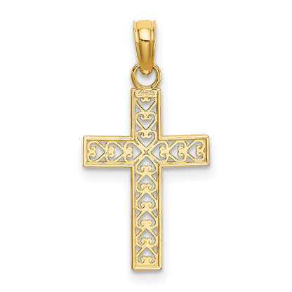 14K Diamond-cut Edge and Filigree Center Cross Charm