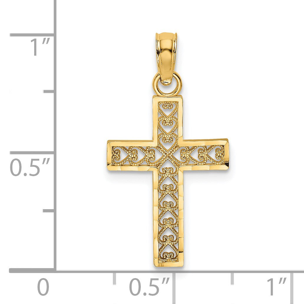 14K Diamond-cut Edge and Filigree Center Cross Charm