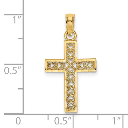 14K Diamond-cut Edge and Filigree Center Cross Charm