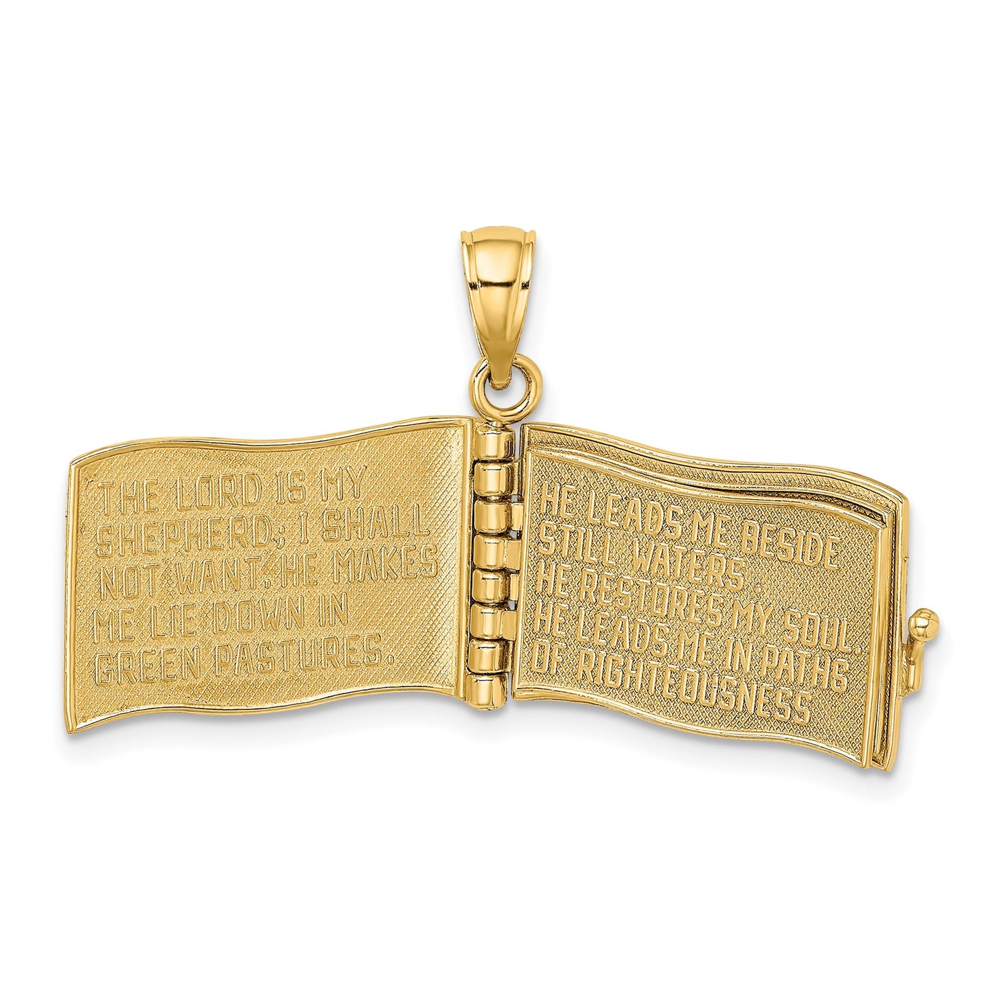 14K 3-D THE LORD IS MY SHEPHERD Book Psalm 23 with Moveable Pages Pendant