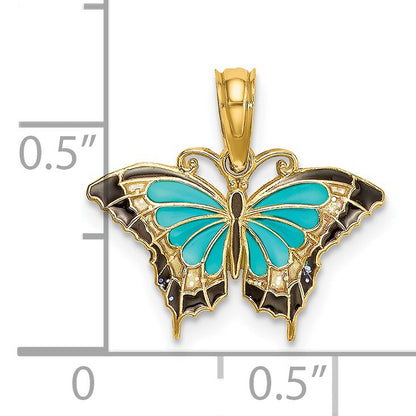 14K Small Enameled Blue Butterfly Charm
