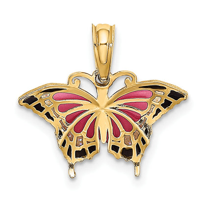 14K Small Enameled Pink Butterfly Charm