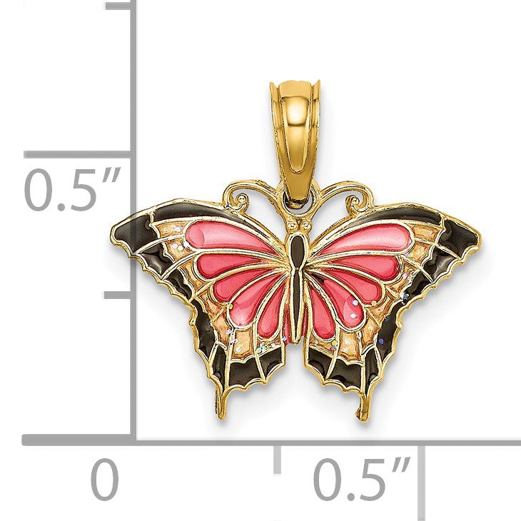 14K Small Enameled Pink Butterfly Charm