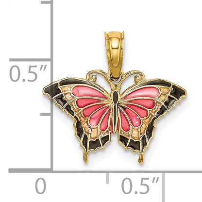 14K Small Enameled Pink Butterfly Charm