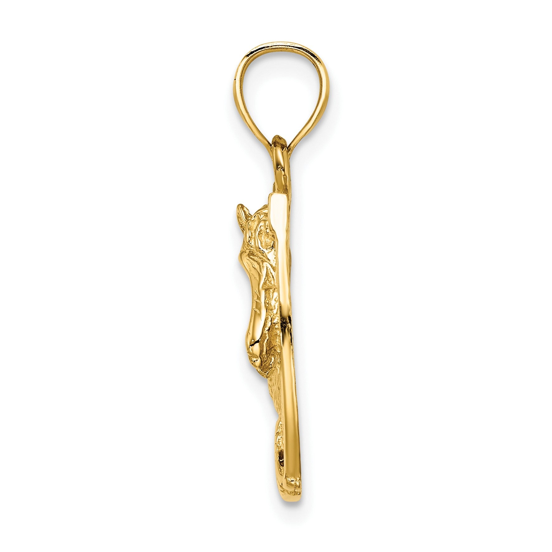 14K Brown Enameled Horse Head In Horseshoe Charm