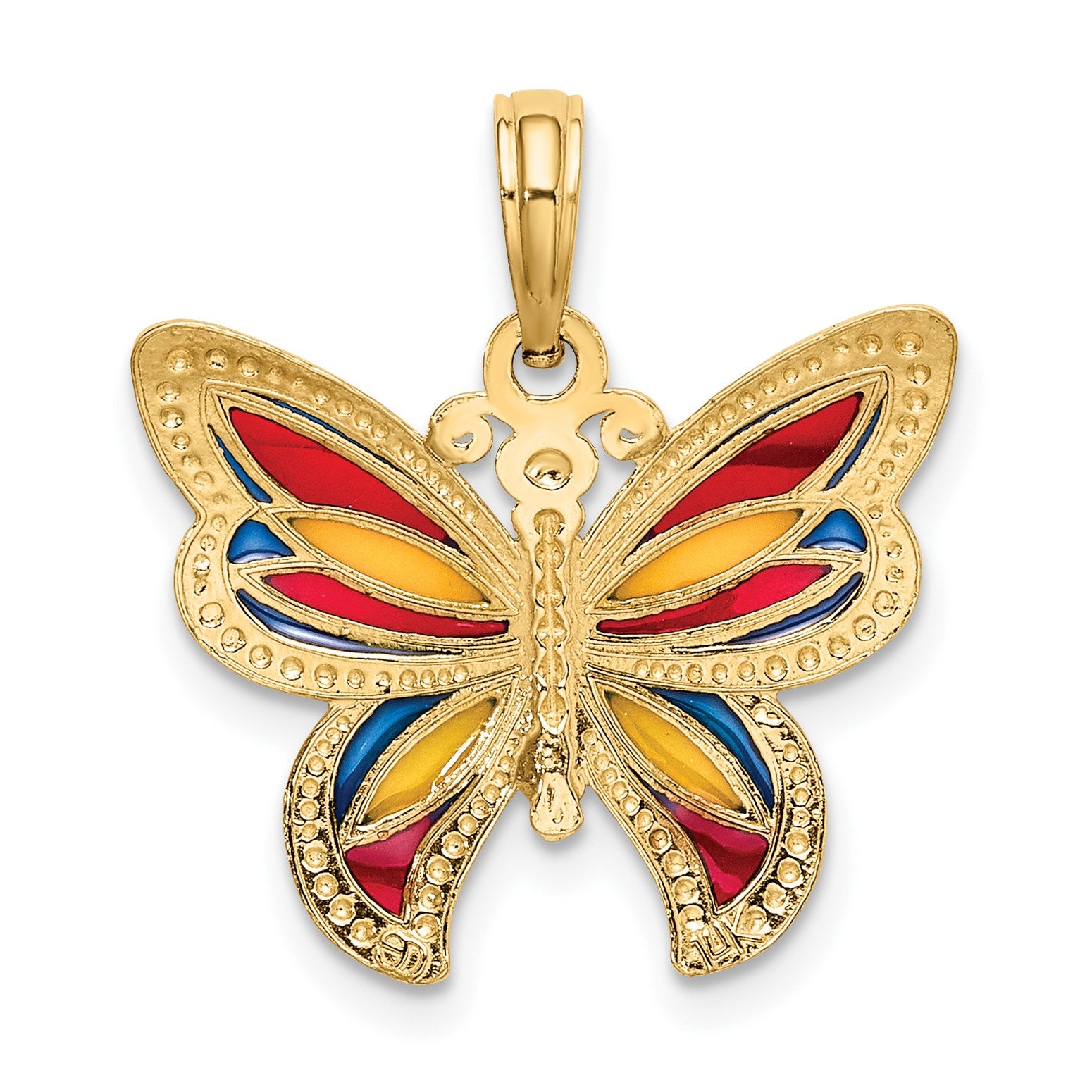 14K Multi-Color Enameled Beaded Wings Butterfly Charm