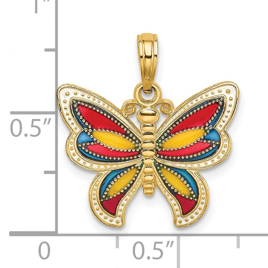 14K Multi-Color Enameled Beaded Wings Butterfly Charm