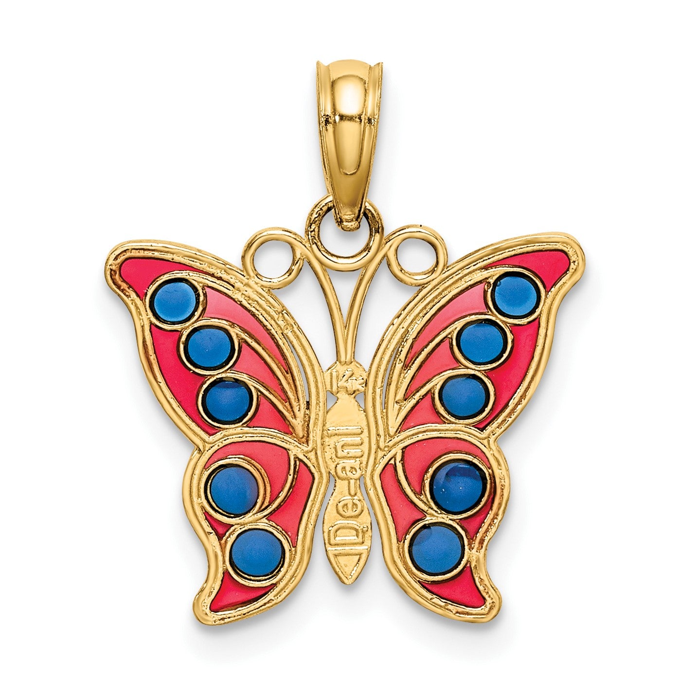 14K Red and Blue Enameled Filigree Butterfly Charm
