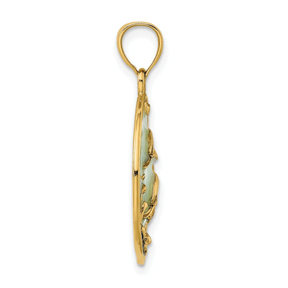 14K 2-D Dolphins with Blue Enamel Charm