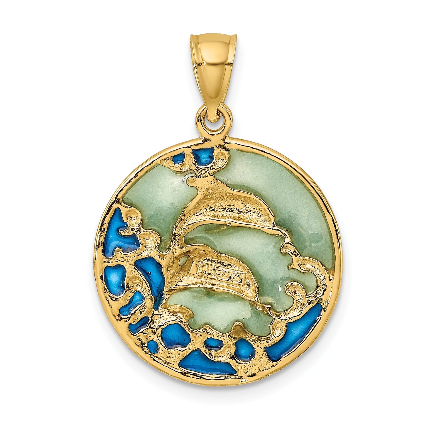 14K 2-D Dolphins with Blue Enamel Charm