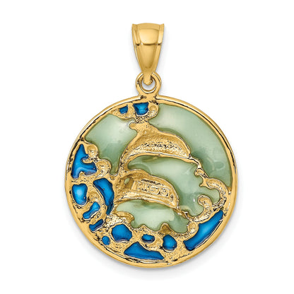 14K 2-D Dolphins with Blue Enamel Charm
