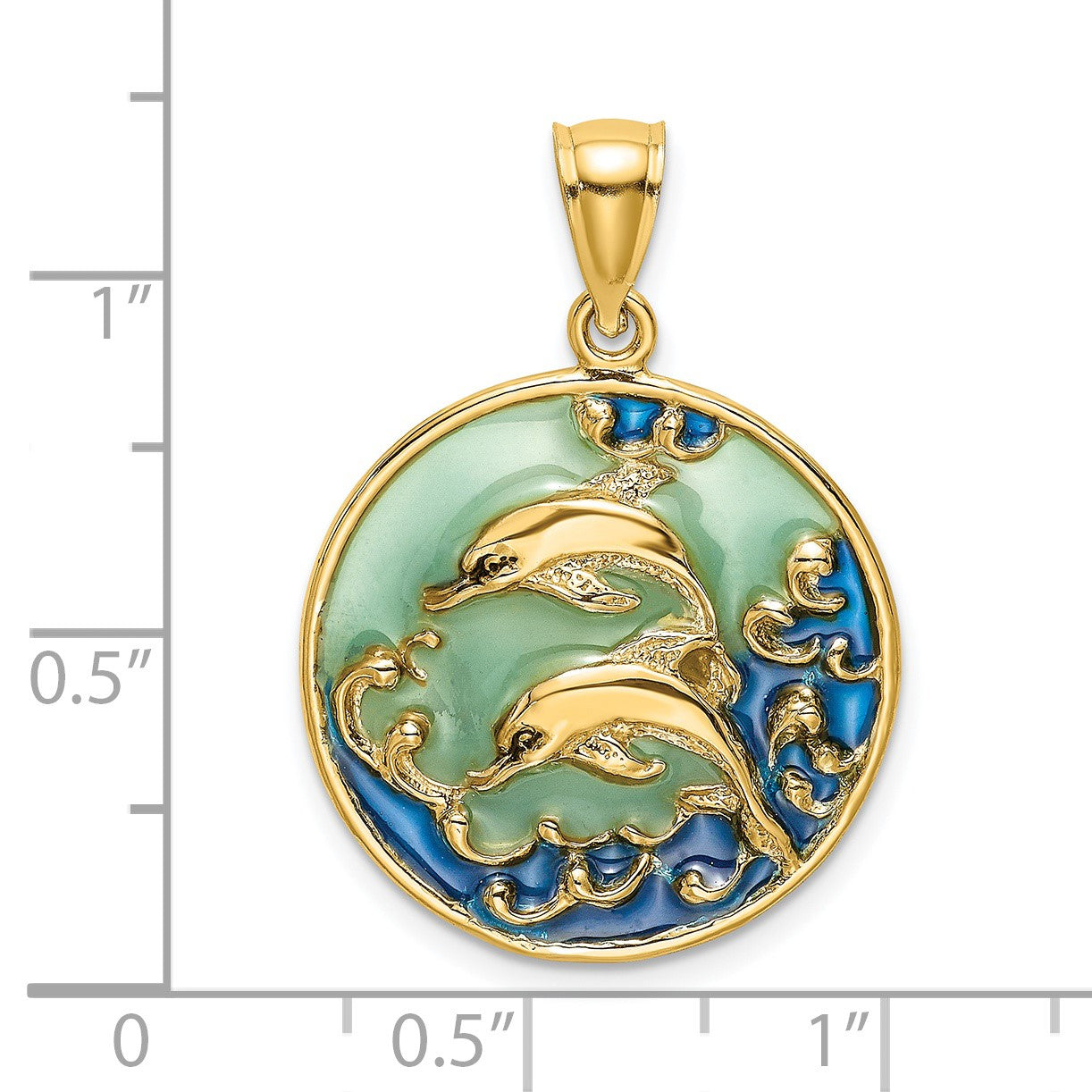14K 2-D Dolphins with Blue Enamel Charm