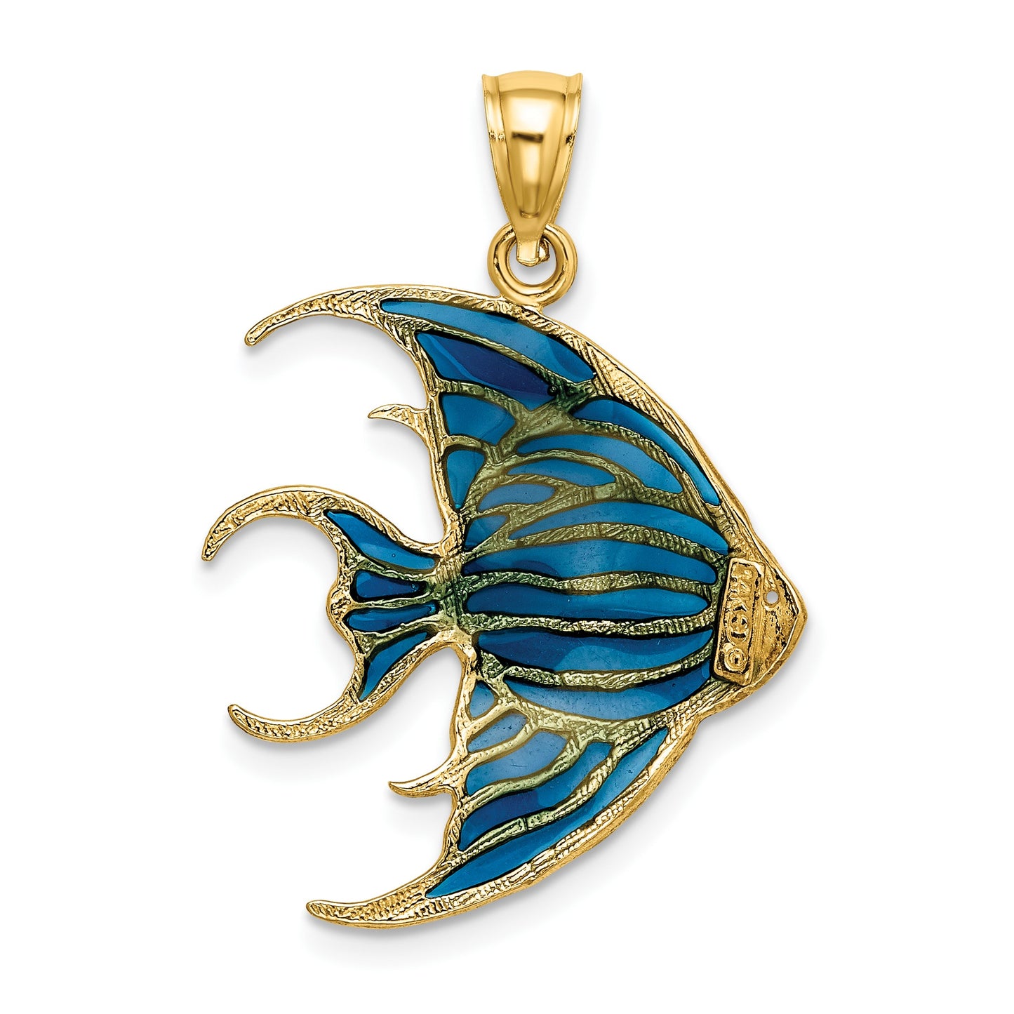 14K Blue Enameled Angelfish Charm