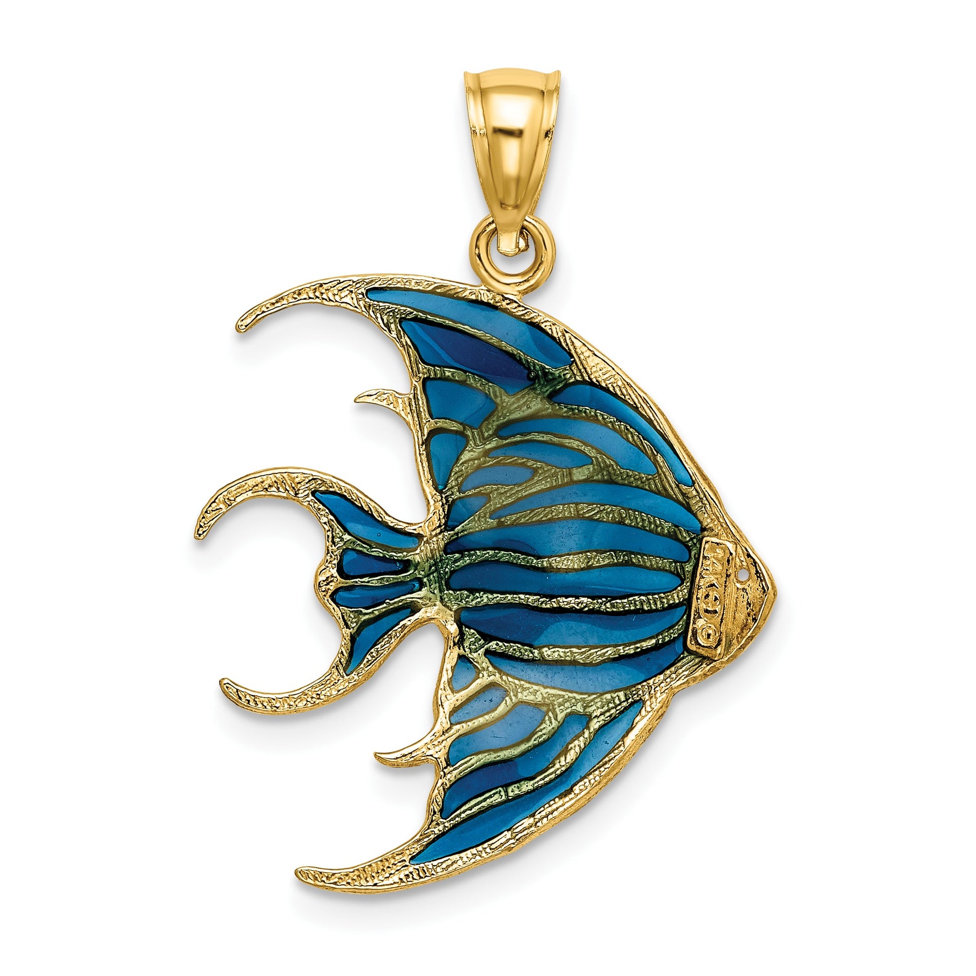 14K Blue Enameled Angelfish Charm