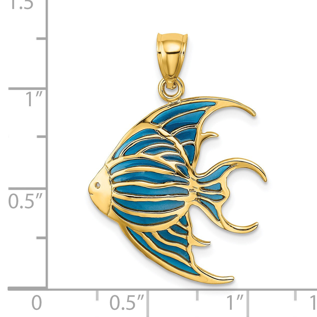 14K Blue Enameled Angelfish Charm