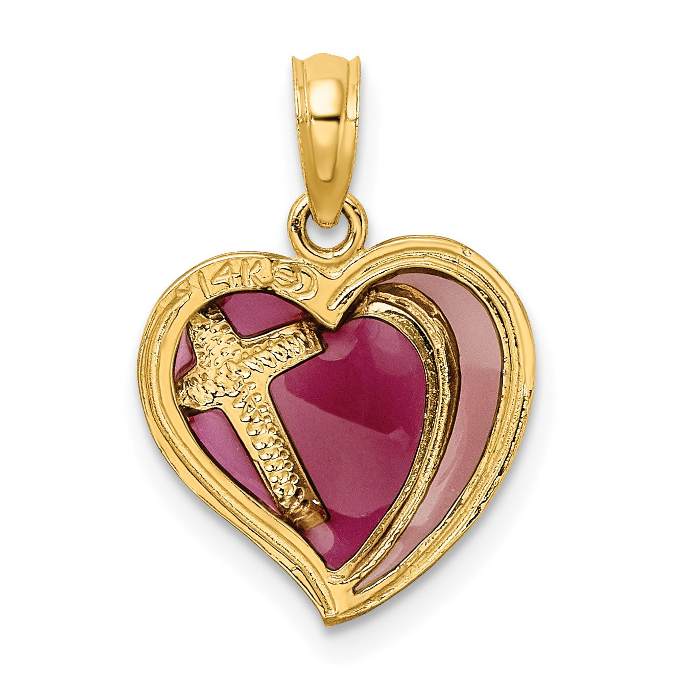 14K with Purple Enamel Cross in Heart Charm
