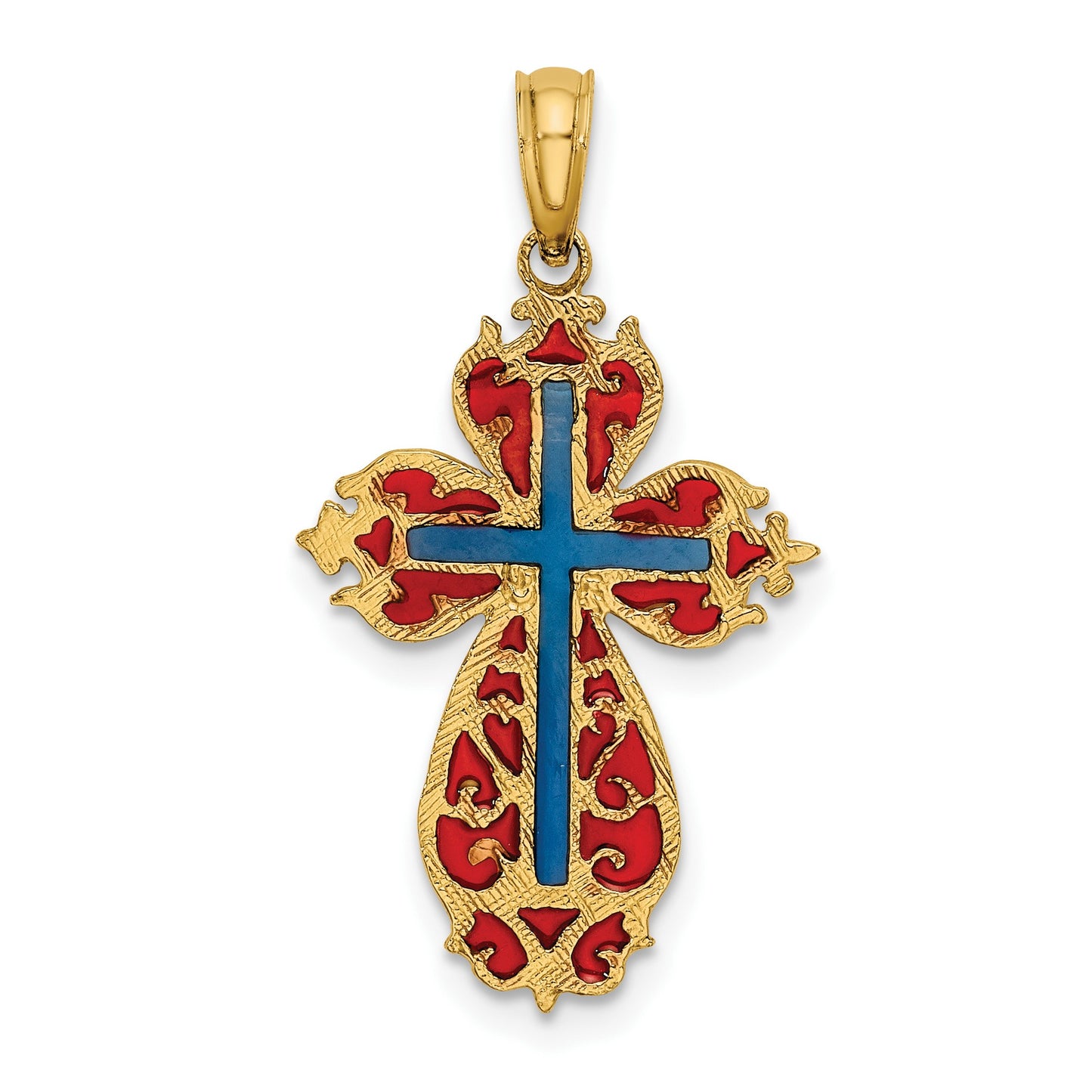 14K Blue and Red Enameled Cross Charm