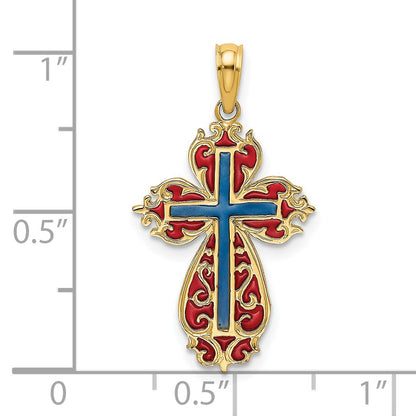 14K Blue and Red Enameled Cross Charm