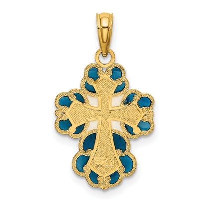 14K Blue/White/Red Enameled with Lacey Trim Cross Charm