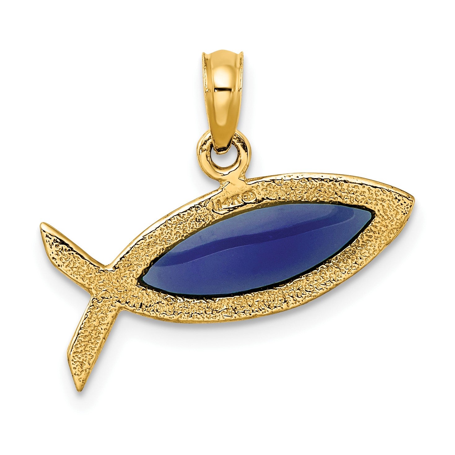 14K Horizontal Blue Enameled Ichthus Fish Charm