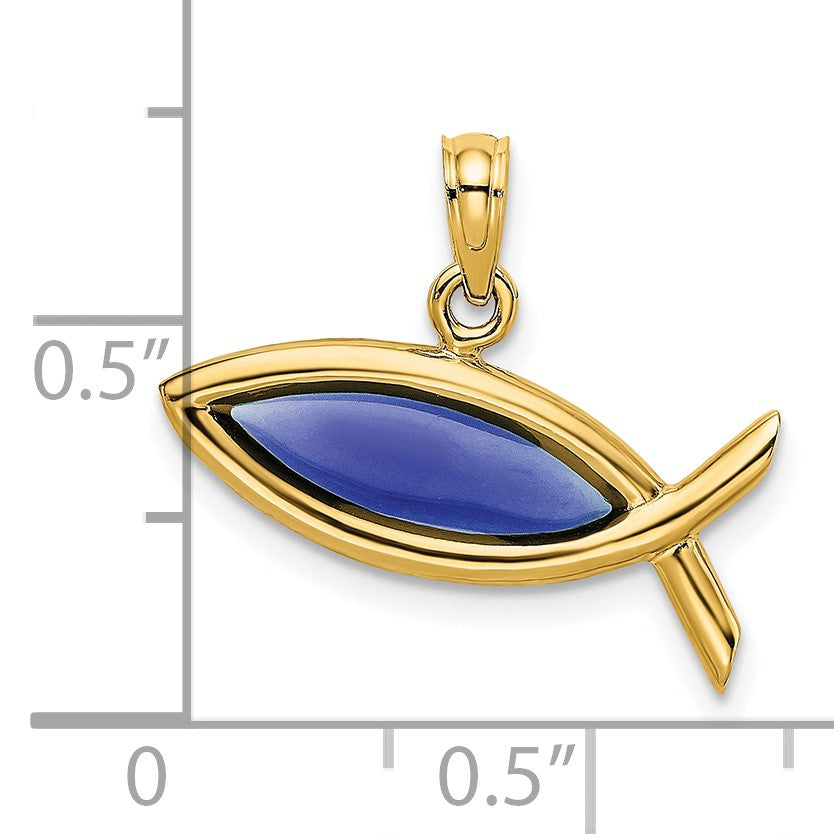 14K Horizontal Blue Enameled Ichthus Fish Charm