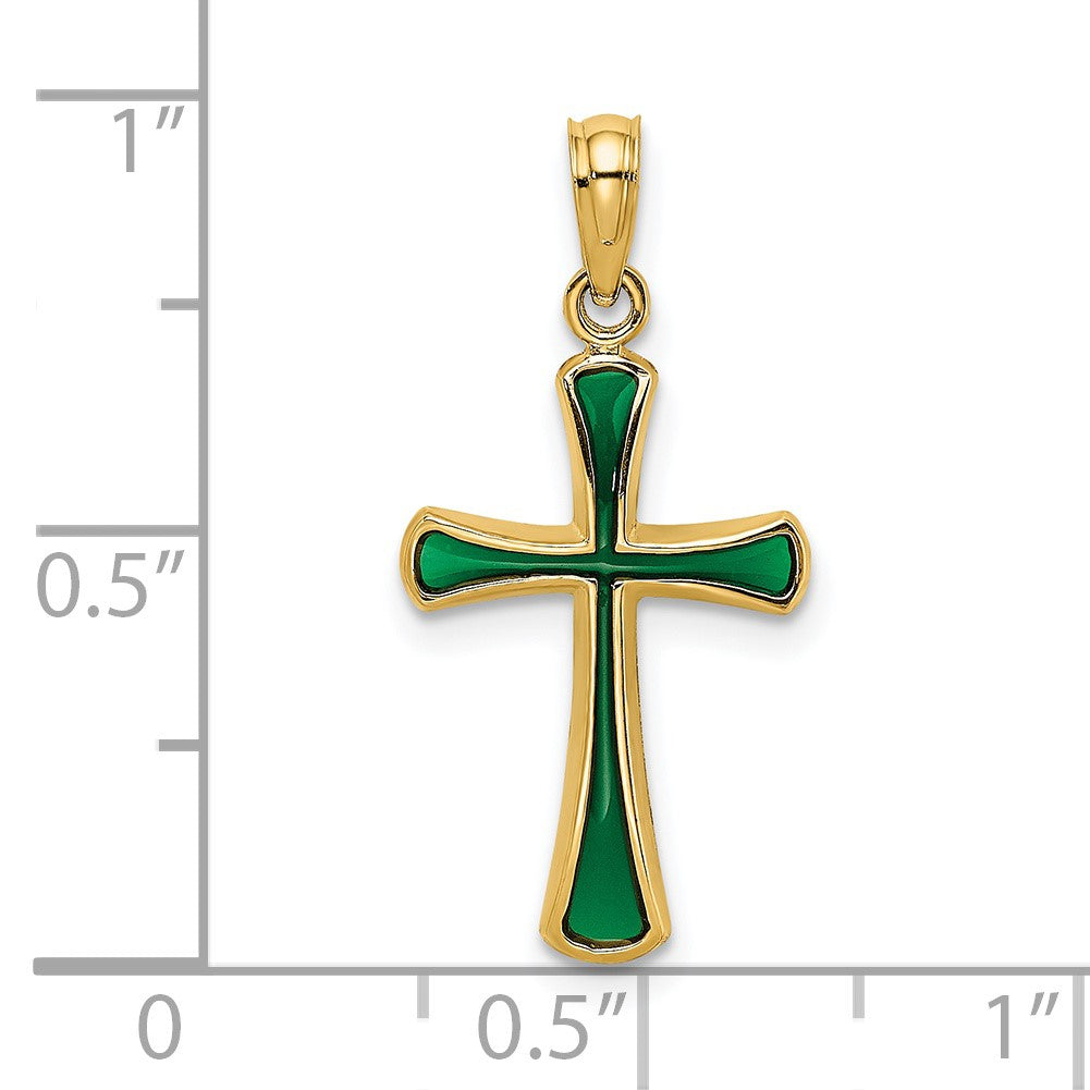 14K Green Enameled Tapered Cross Charm