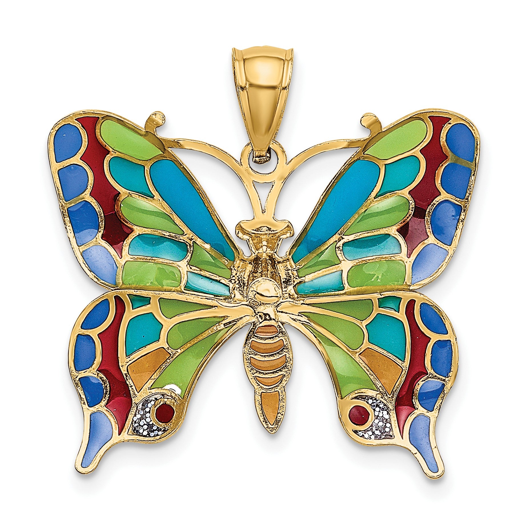 14K Multi-color Enameled Butterfly Pendant