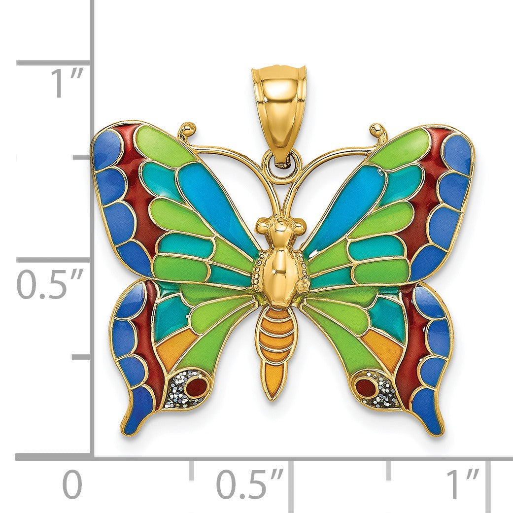 14K Multi-color Enameled Butterfly Pendant