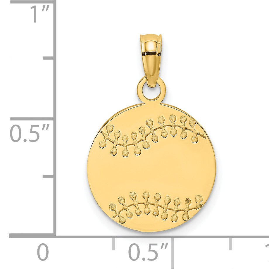 14K Polished and Textured Flat Baseball Charm