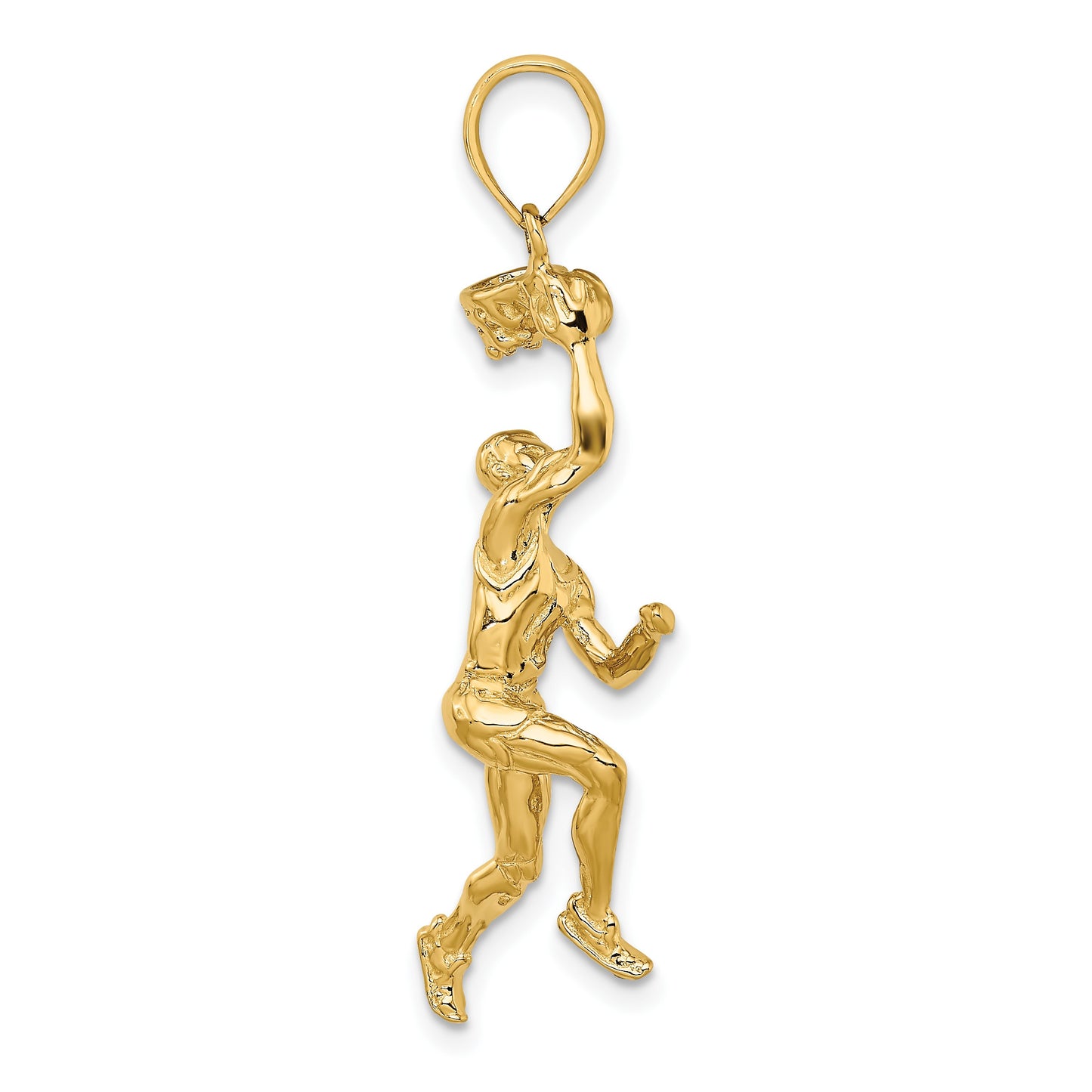 14K 3-D Basketball Player with Ball and Partial Hoop Charm