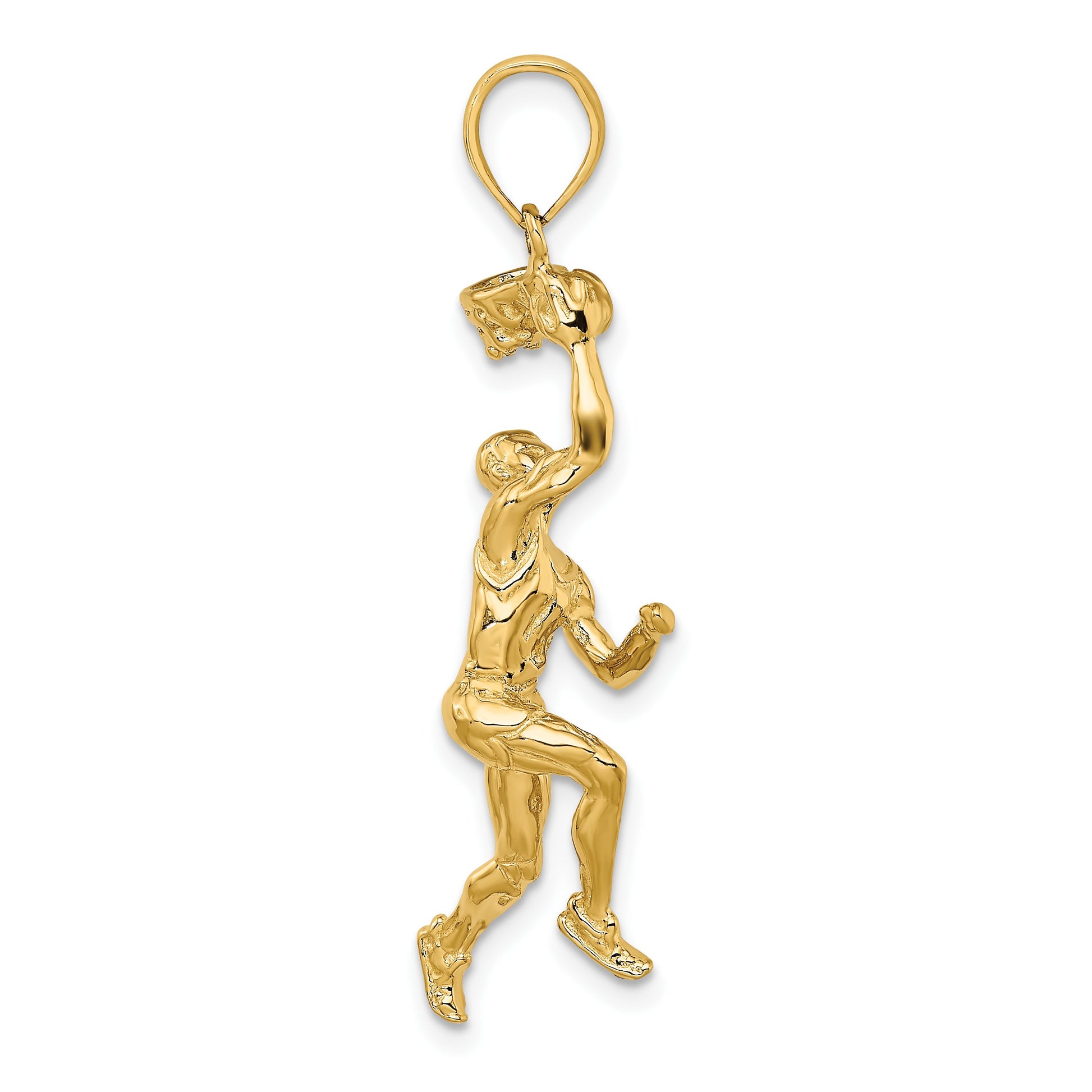 14K 3-D Basketball Player with Ball and Partial Hoop Charm