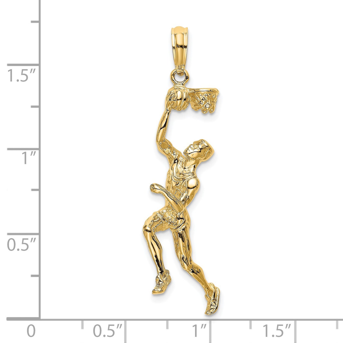 14K 3-D Basketball Player with Ball and Partial Hoop Charm