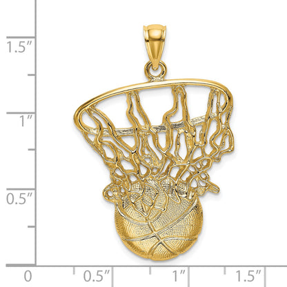 14K Swoosh Basketball and Net Pendant