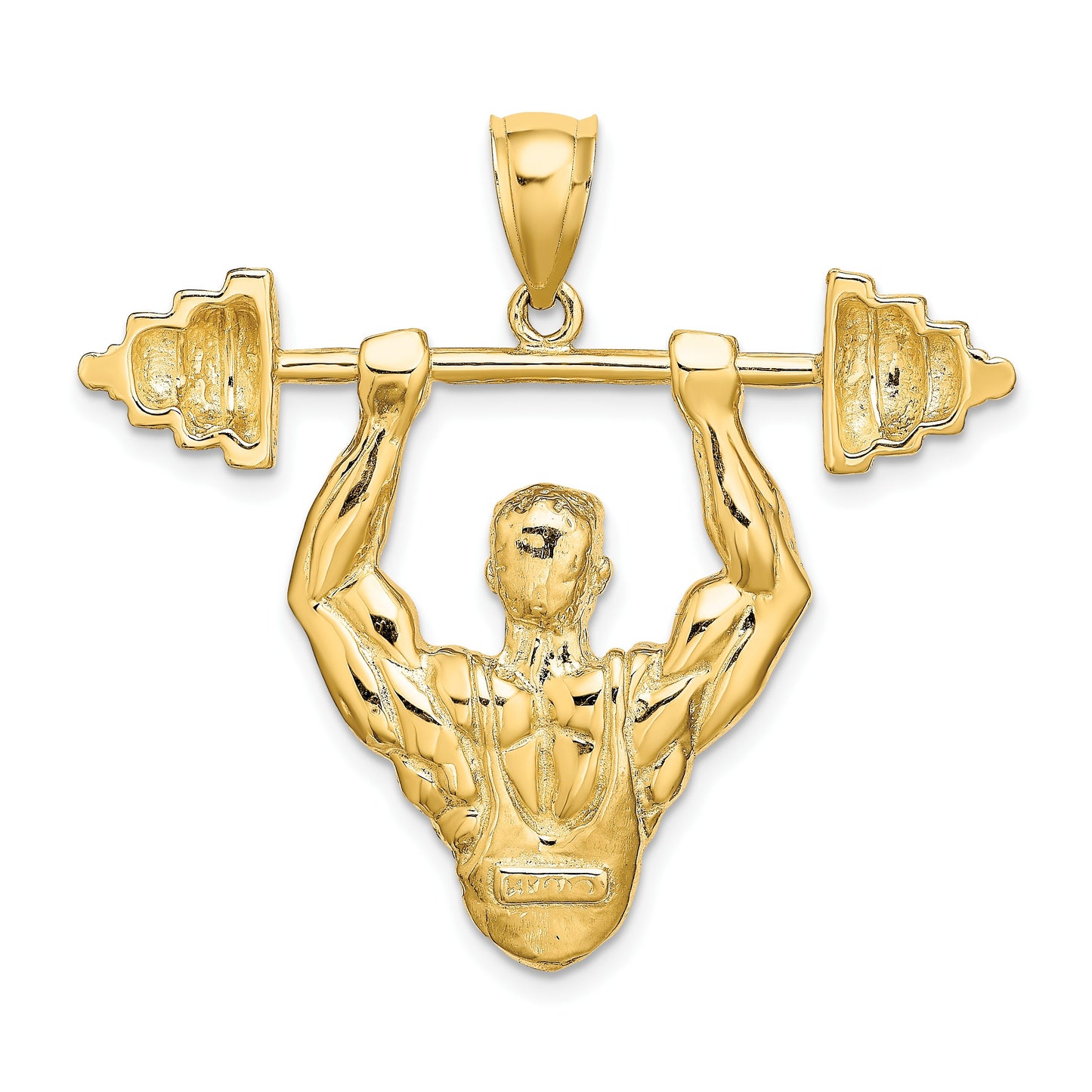 14K Bodybuilder Waist Up with Barbell Pendant