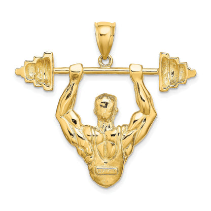 14K Bodybuilder Waist Up with Barbell Pendant