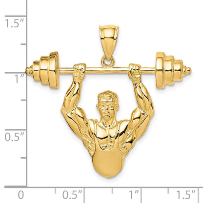 14K Bodybuilder Waist Up with Barbell Pendant